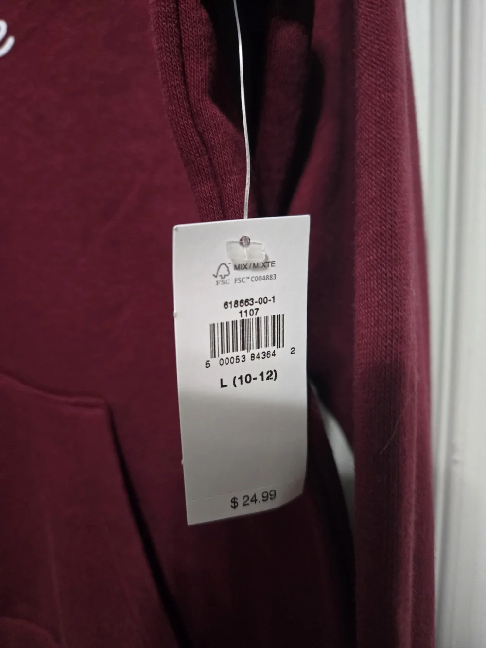 Old Navy Maroon Hoodie with White NYC The Big Apple Graphic kids L